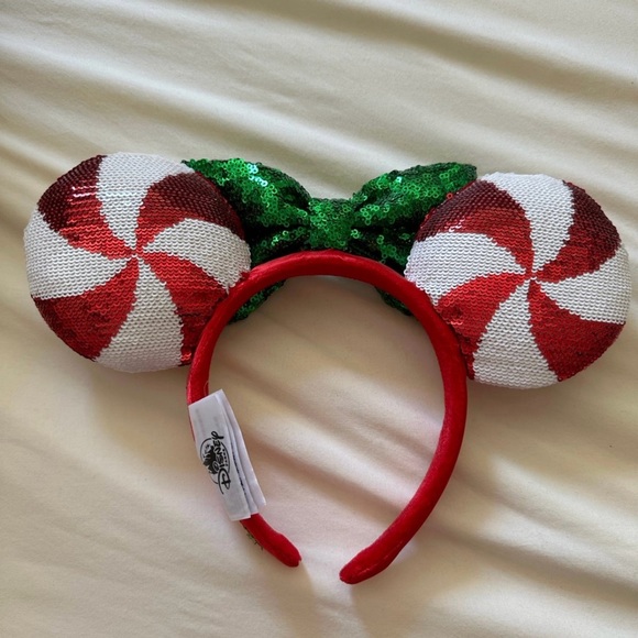 New Disney Parks Mickey/Minnie Mouse Peppermint Cane Ears/Headband - Picture 3 of 16